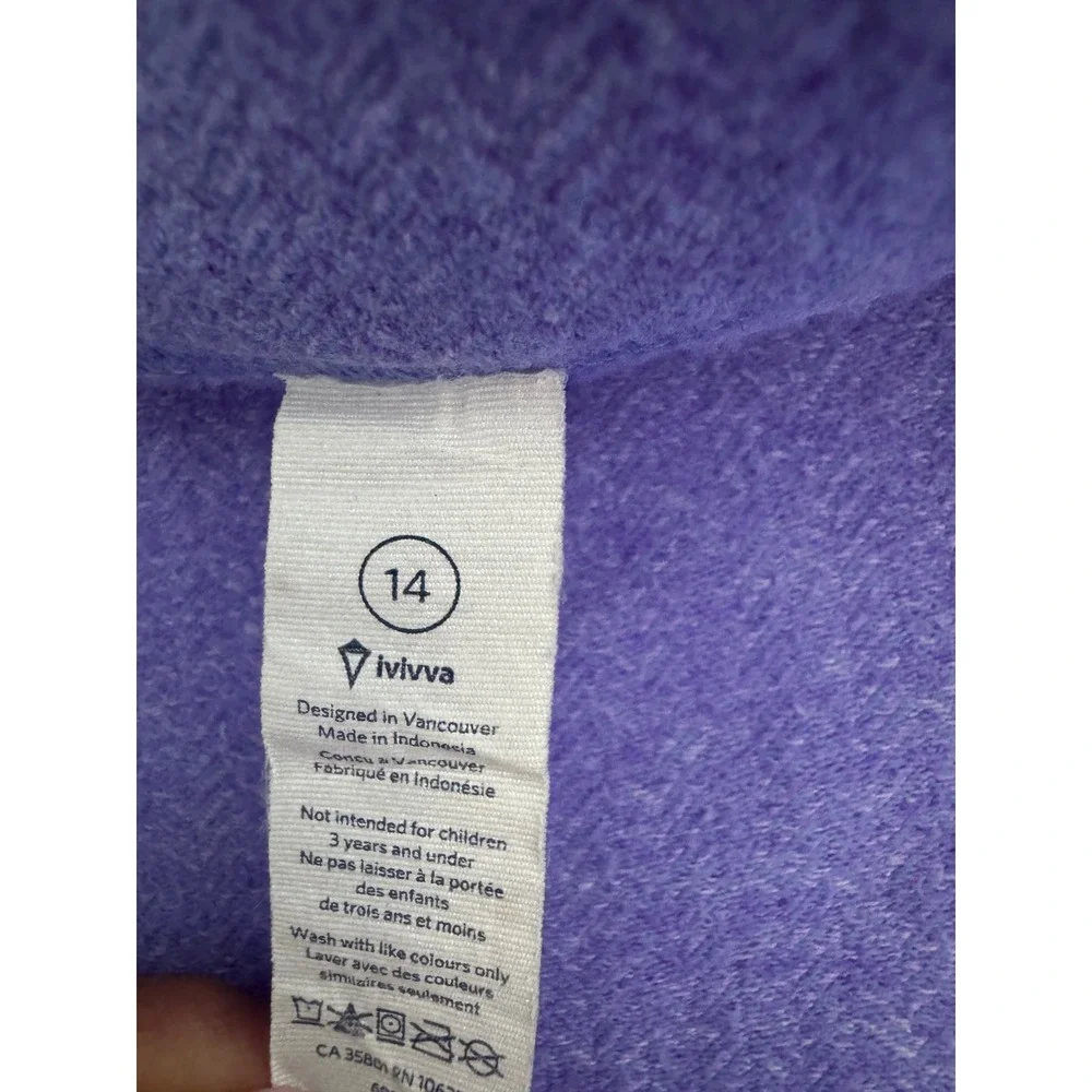 Ivivva‎ by Lululemon Glow and Go  1/4 Zip Long Sleeve Pullover Purple Girls 14